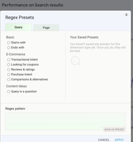 Regex presets in Google Search Console - very handy!