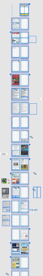 Page Layout in Affinity showing a magazine layout of 48 pages with some elements off to the sides. Pale blue lines around pages and elements.